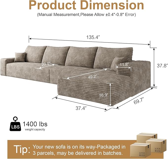 136" Sectional Couches for Living Room Cloud Couch Sofa - Image 2