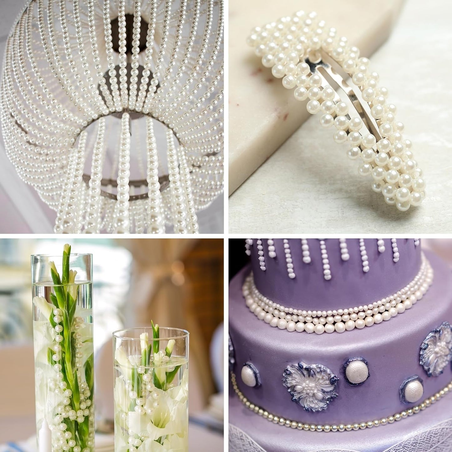 Mandala Crafts 4mm Faux Purple Pearl Beads Roll - 44 Yards Strand of Fake Pearls Chain Garlands Spool String for Christmas Tree, Wedding, Party, Vases, DIY Decoration