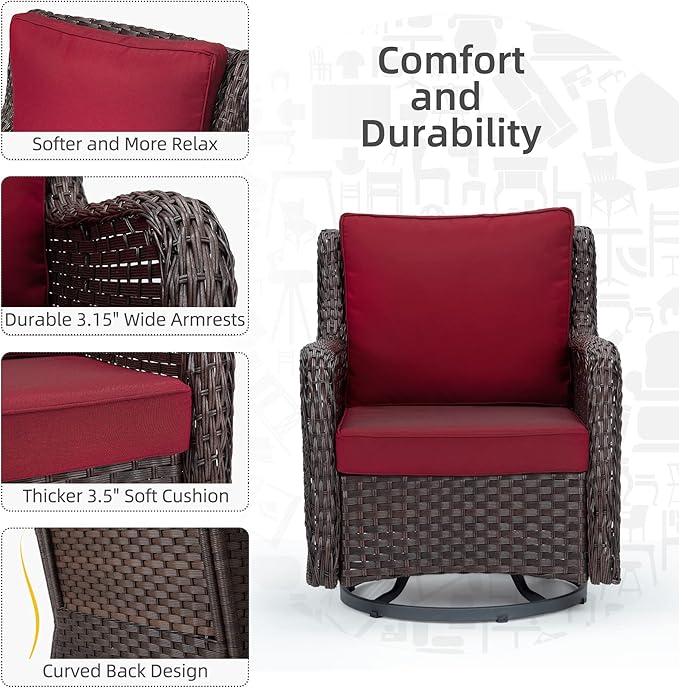 Towallmark Outdoor Swivel Wicker Glider Patio Chairs - Image 4