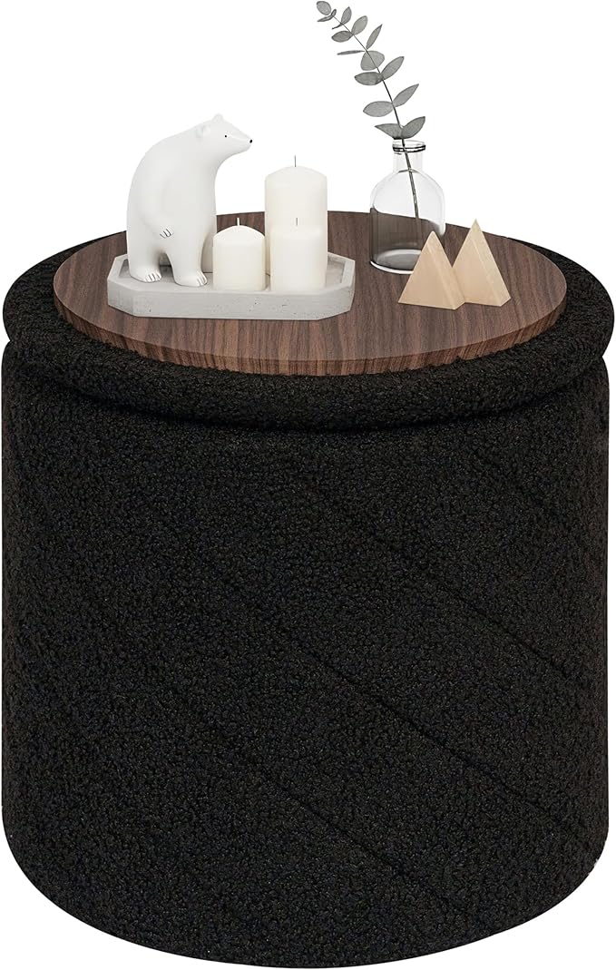 PINPLUS Ottoman with Stroage Round Boucle Ottoman and Tray Sherpa Removable by PINPLUS