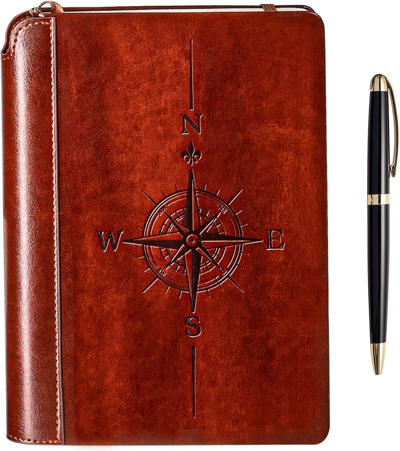 SETTINI® Lined Journal - Compass Journal for Writing Gift Set - Hardcover Vegan Leather, Includes Luxury Pen in a Unique Pen Holder, 192 Pages, 6 x 8.5 inches, Birthday Gift