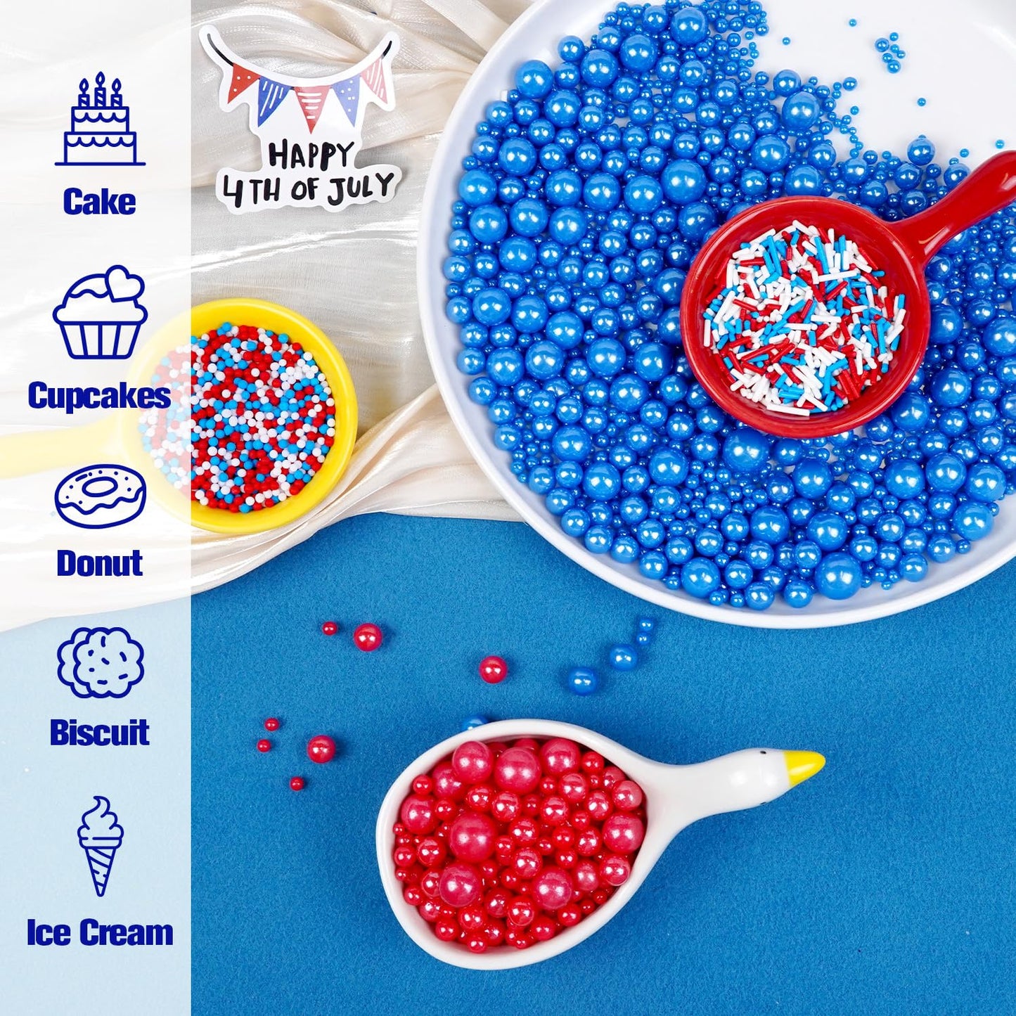 Patriotic Sprinkles, 4th of July, Edible Red Blue Sprinkles for Cupcakes Cake Decorating, 160g/5.64oz, Cake Decorations, Baking Ice Cream Toppings