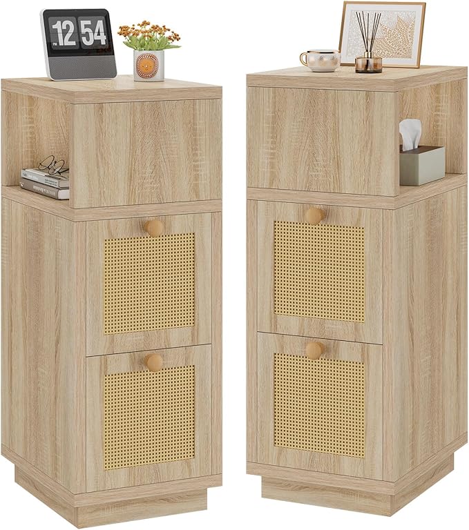 YMYNY Rattan Nightstands Set of 2, Boho Bedside Table by High-qualityhomefurnishing