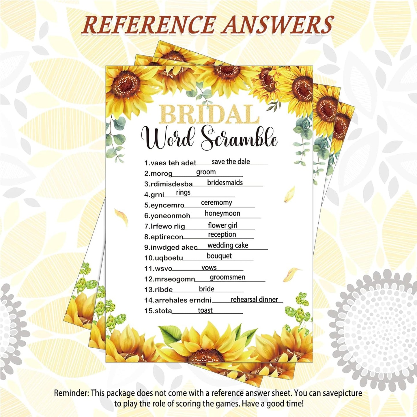 Teling 145 Pieces Bridal Shower Game Bridal Shower Favors Set Wedding Games Cards and Pencils for Bride Groom Bachelorette Party Wedding Party Favor(Sunflower Style)