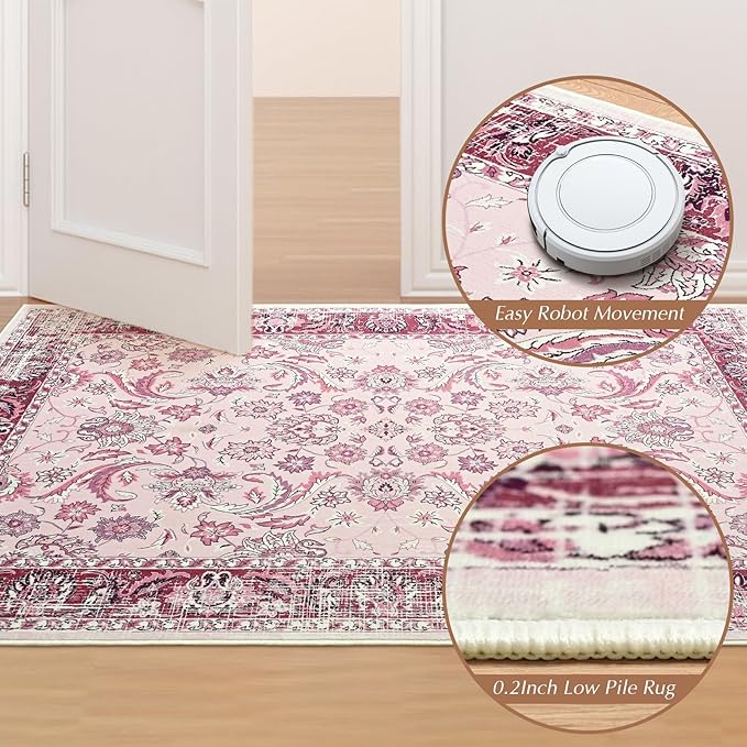 Area Rugs for Living Room, 4x6 Washable Rugs for Bedroom, Non-Slip Floral - Image 4