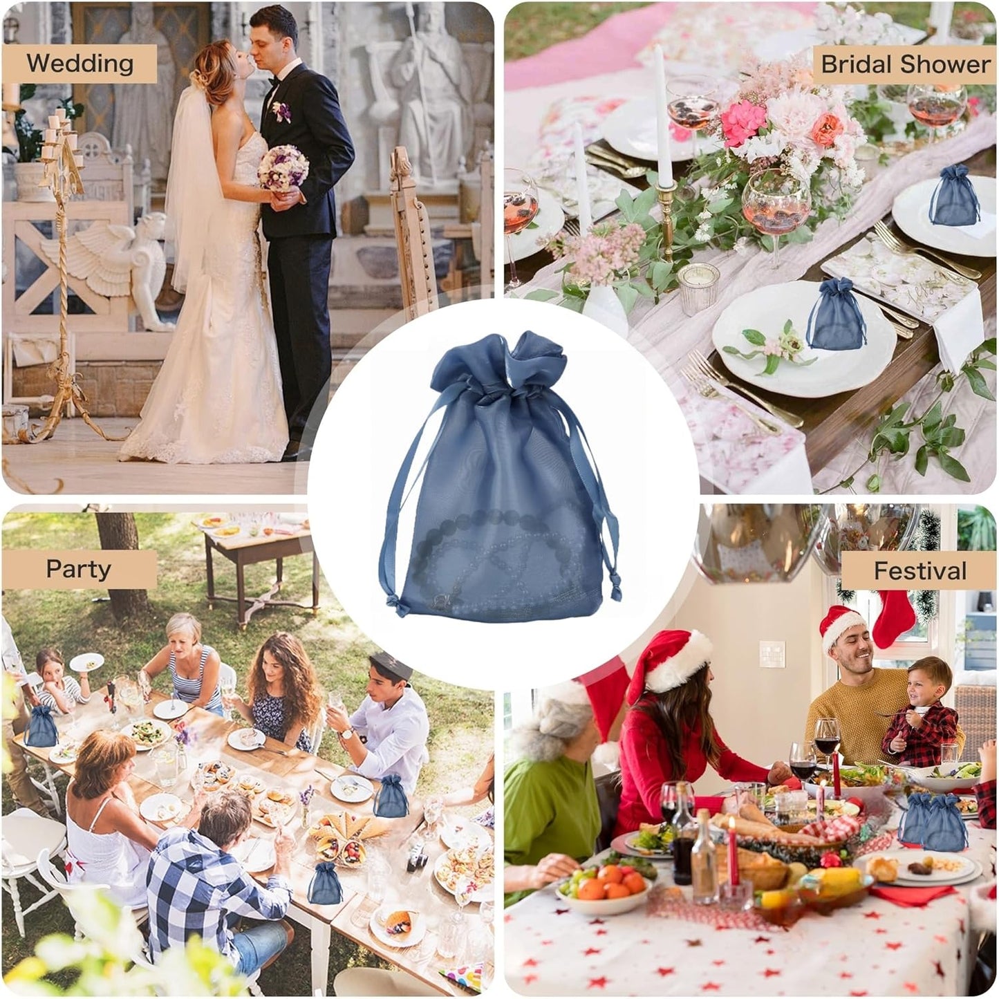 20 Pcs Dark Blue Small Organza Bags 4X6 inch for Wedding Favors with Drawstring, Mini Mesh Gift Bags Jewelry Pouch for Candy Bridal Shower Party Favor Baby Shower Christmas