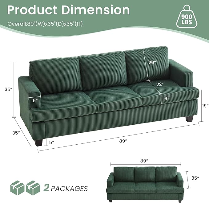 YOUDENOVA Sofa Couch, 3 Piece Set Comfy Sofa, 2 Loveseat & 3 Seater Sofa - Image 3