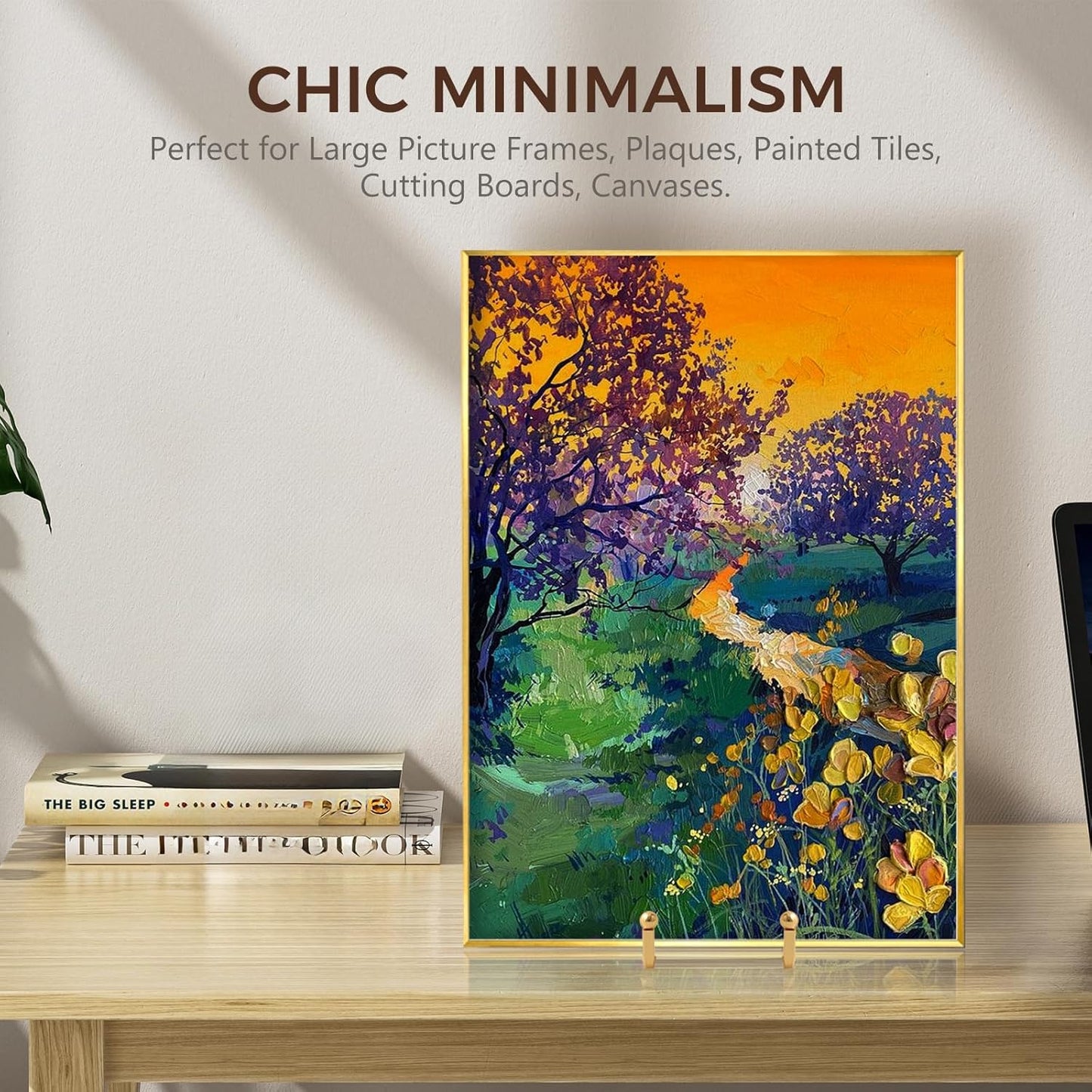 Large Plate Holder Display Stand - 10 inch Tall Plate Stands for Display - Metal Picture Frame Stand - Big Tabletop Easel Stand for Decorative Plates | Platter | Book | Plaque | Tile - 2 Pack - Gold