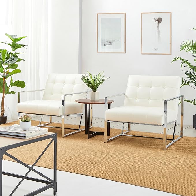 Glitzhome Mid-Century Accent Chairs Set of 2, Modern Living Room Arm Chairs by Glitzhome