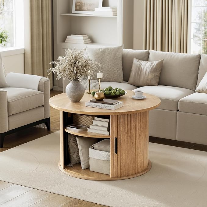 FABATO Round Lift Top Coffee Table, Fluted Wood Accent Coffee Table - Image 3