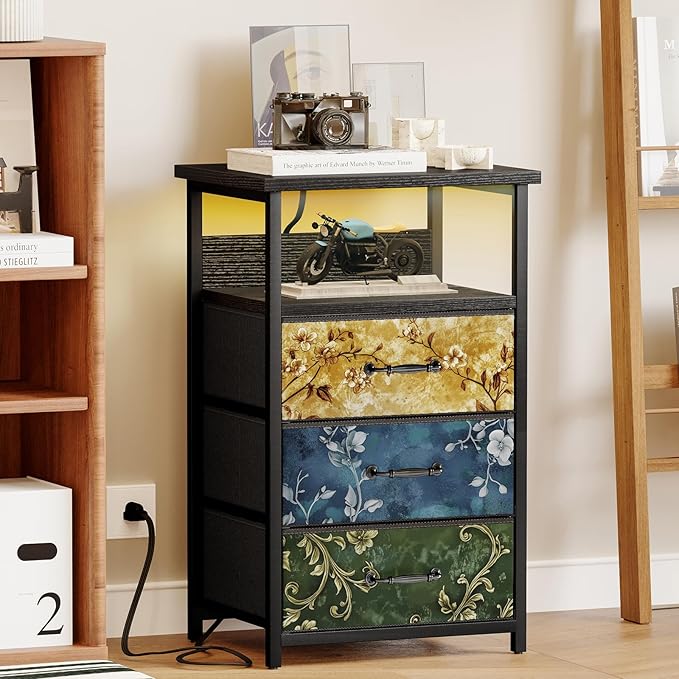 Fixwal Night Stand with Charging Station, LED Nightstand with U-S-B Ports and - Image 6