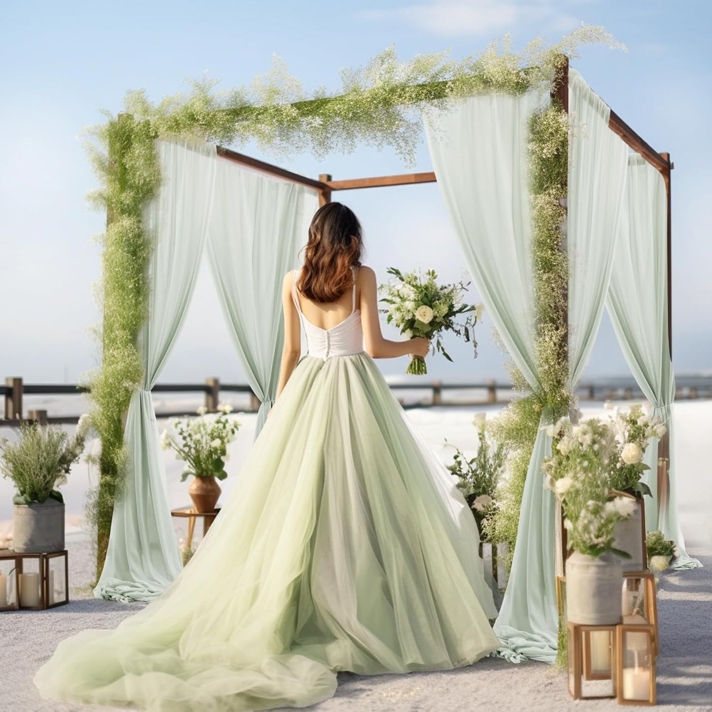 30" x 20Ft Wedding Arch Draping Fabric, 1 Panel Sage Green Sheer Curtain Drapes Extra Wide & Long Backdrop Curtains for Wedding Arch Ceremony Birthday Party Decorations