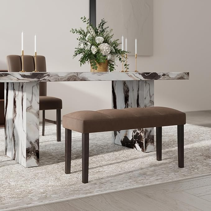 Roundhill Furniture Strata Velvet Upholstered Dining Bench - Image 3