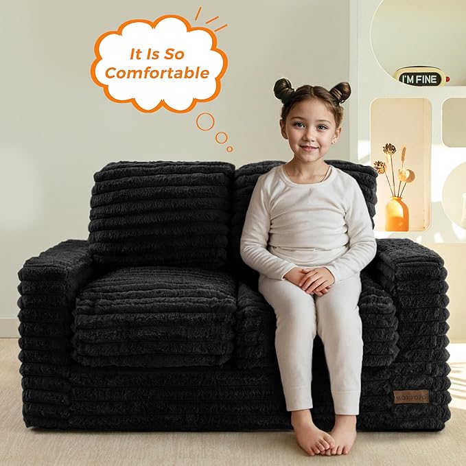 MAXYOYO Extra Wide Kids Bean Bag Chair, Comfy Faux Fur Bean Bag Sofa - Image 3