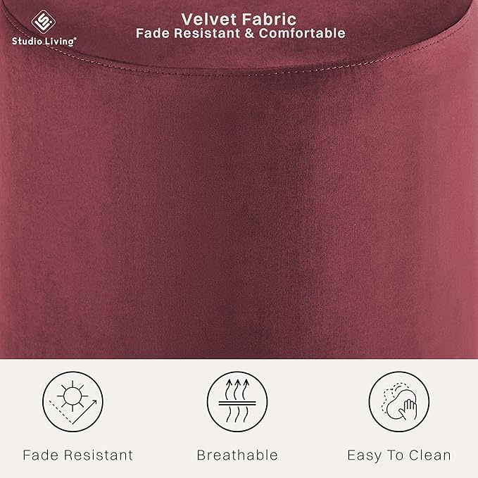 Studio Living® 19” Wentworth Ottoman Round Soft Velvet Bench, Stationary - Image 3