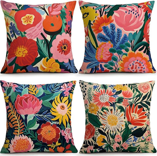 OBSEDE Floral Decorative Throw Pillow Covers 18x18 Set of 4, Double-Sided Print by OBSEDE