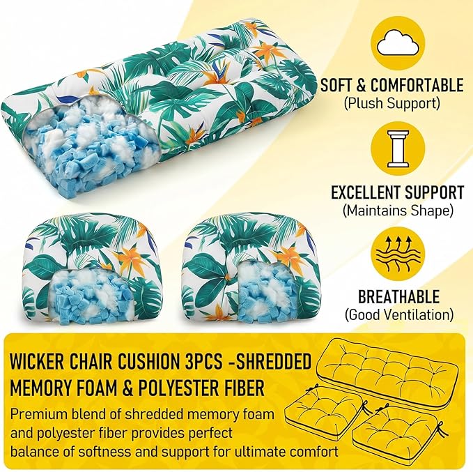 1 MIDDLE ONE Wicker Chair Cushions 3 Pieces Set - Image 2