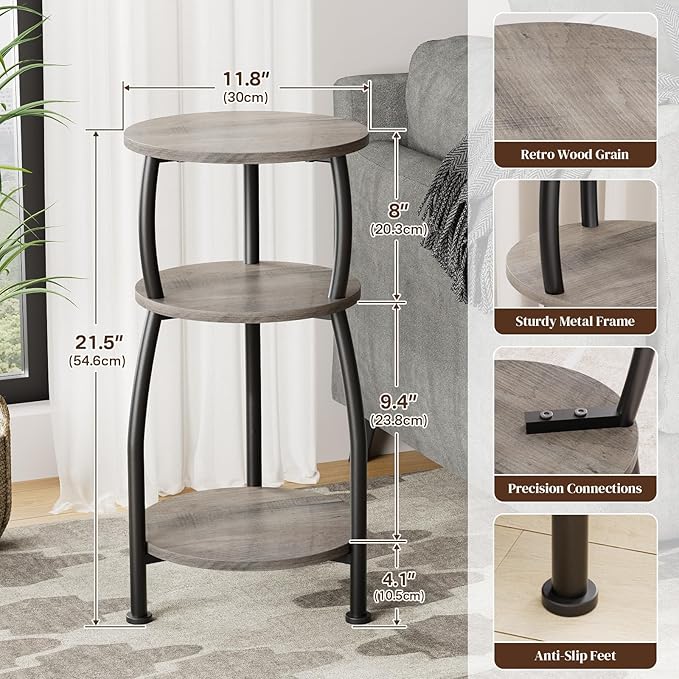 Small Round Side Table, 3-Tier End Table - Image 3