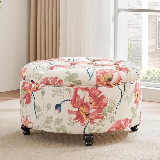 HUIMO 30-Inch Round Storage Ottoman, Modern Button Tufted Ottoman Coffee Table - Image 6
