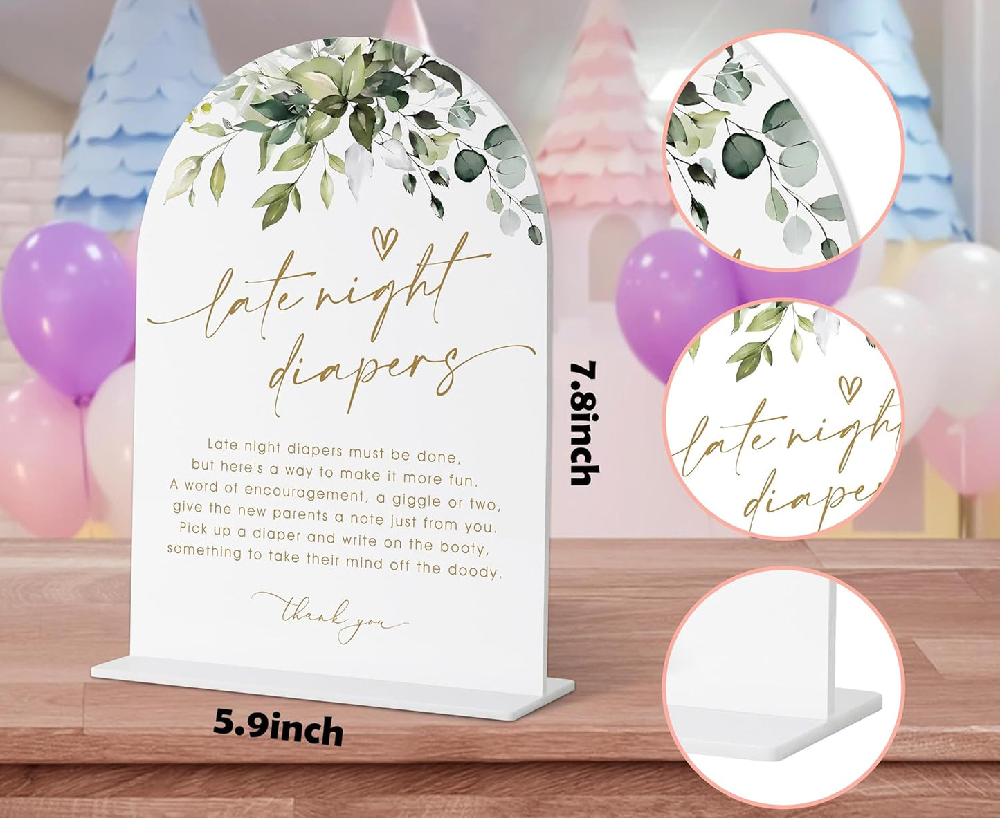 Late Night Diapers Sign, Greenery Gold Baby Shower Sign, Dirty Diaper Game, Neutral Baby Shower Decorations, Gender Reveal Table Acrylic Decorations, Table Centerpieces for Party Event - 22