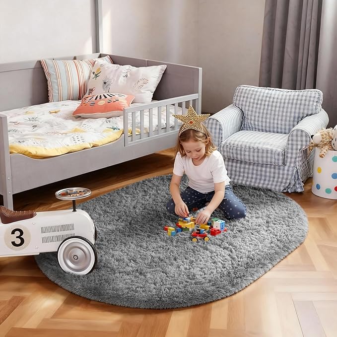 Ophanie 3x5 Oval Rug, Bedside Preppy Dorm Area Rug, College Essentials Non Slip - Image 3
