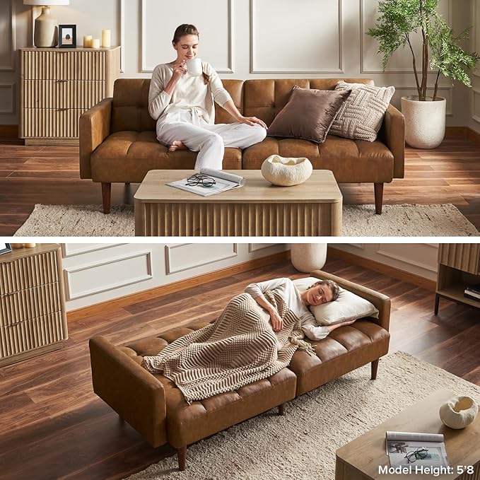 mopio Aaron 76.8" Couch, Small Futon Sofa Bed, Mid Century Modern Futon Couch - Image 8