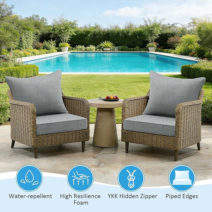 Outdoor Deep Seat & Back Cushion Set, 24 x 24 Inch Water Repellent and Fade - Image 3