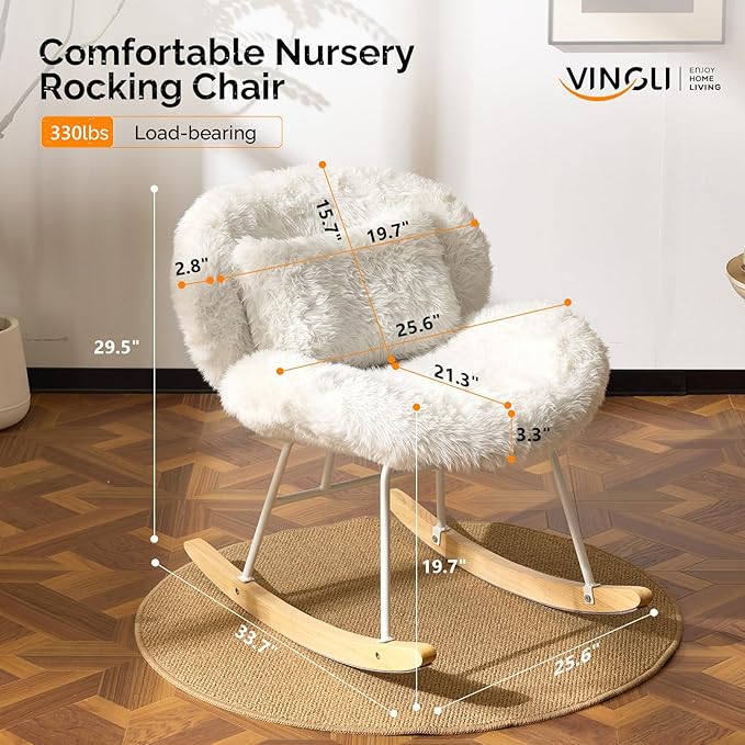 VINGLI 25.6" Extra Wide Criss Cross Nursery Rocking Chair, Cute Curved 115° - Image 2
