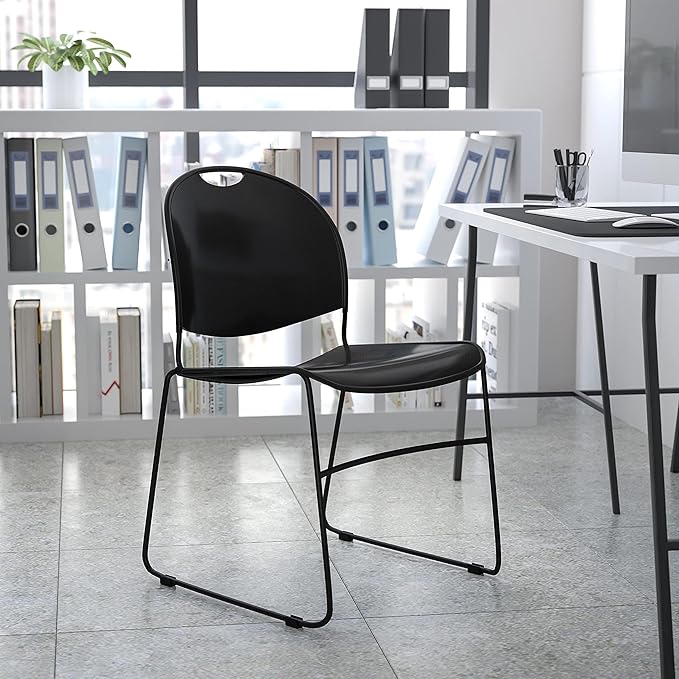 Flash Furniture HERCULES Series 880 lb. Capacity Black Ultra-Compact Stack Chair - Image 2