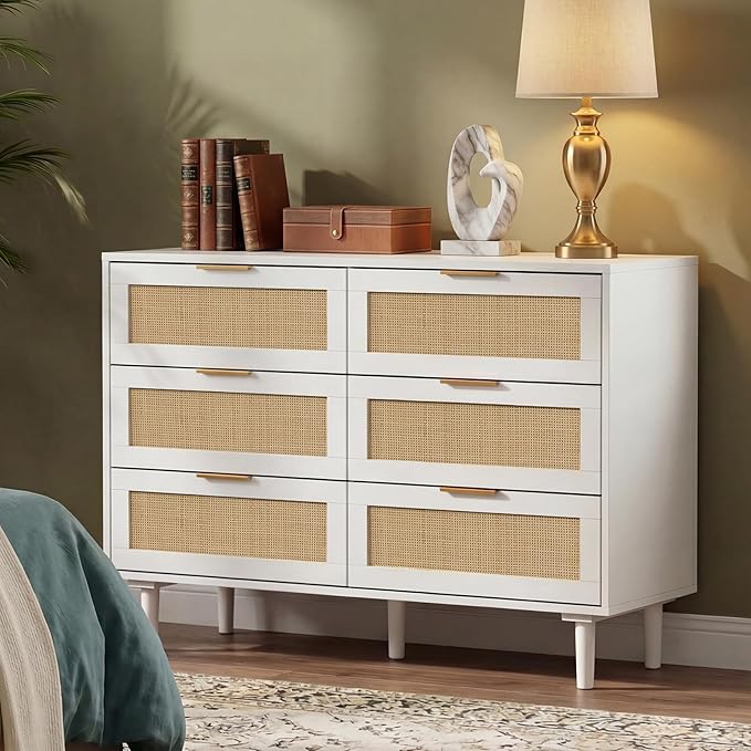 FUQARHY 6 Drawer Dresser Rattan Dresser Modern Chest by FUQARHY