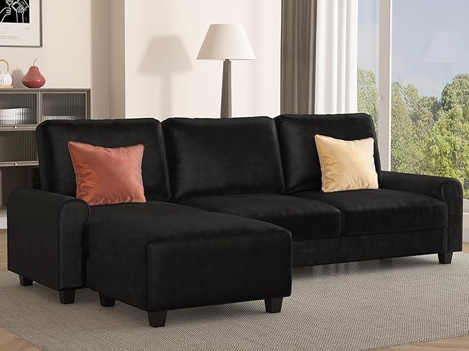 EASE MOOSE Large Seat Velvet L-Shaped Sofa, Soft 4 Seat Couch - Image 3