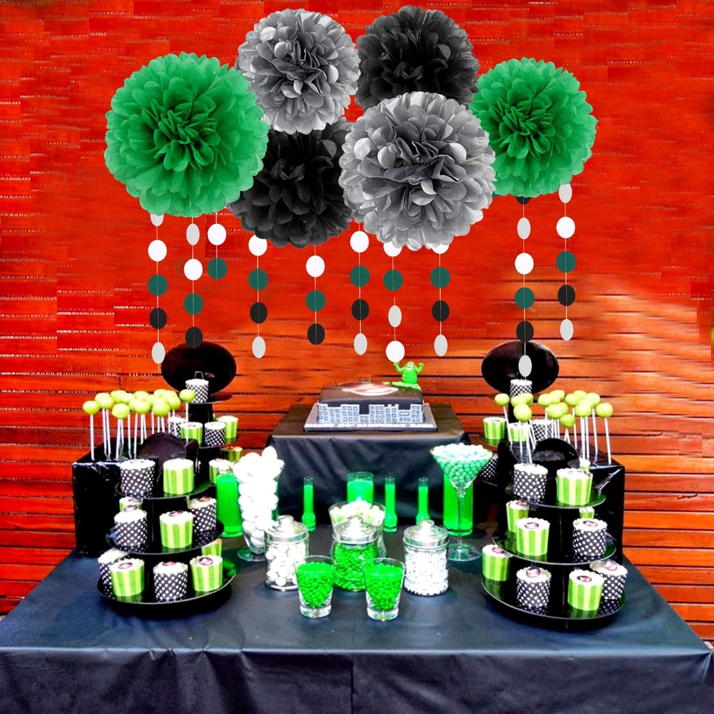 Black Green Silver Football Party-Decorations - 30pcs Soccer Graduation Streamers,Tissue Pom Poms,Tassel Garland Backdrop Men Boys Birthday Spring Sunmer Bunting Jungle theme Banner Lasting Surprise