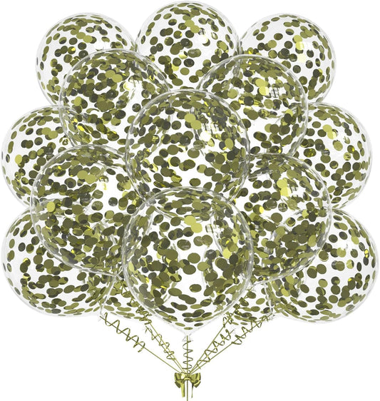 50pcs Avocado Green Foil Confetti Balloons,12 inch Latex Balloon with Avocado Green Confetti Inside for Birthday Family Party Wedding Party Baby Shower Decoration Supplies