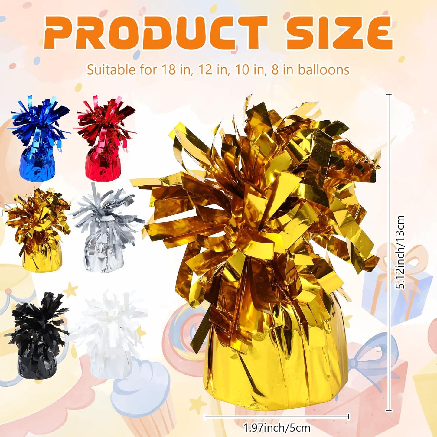 6 Pack Gold Balloon Weights Metallic Holder Anchors Balloon Holder Weights for for Birthday 2025 Graduation Party Christmas Wedding Celebration Decoration (Gold)