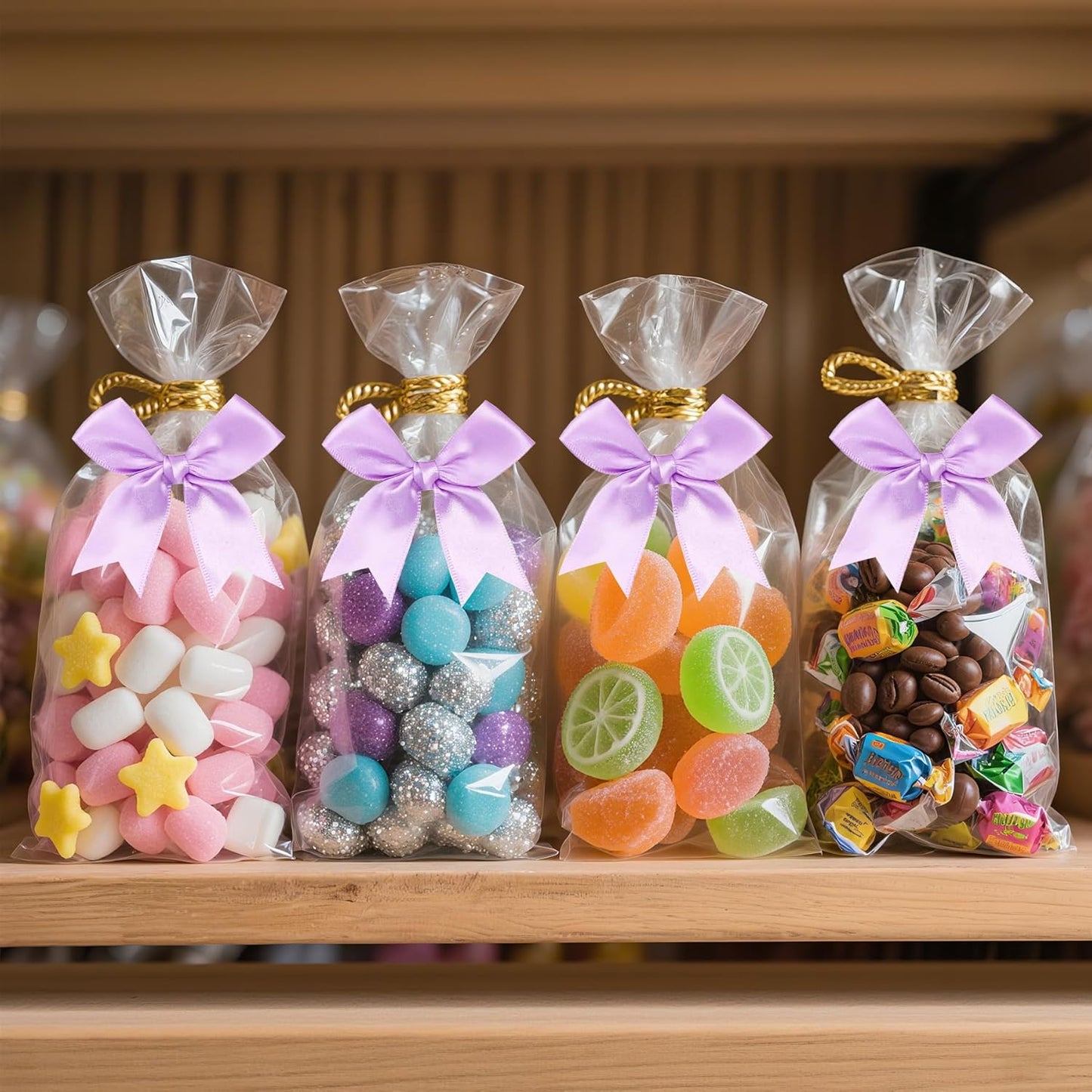 50 Pieces Gift Wrap Bows Premium Satin Ribbon Bows 3.3 Inch Craft Bows for Gift Wrapping DIY Treat Bags Holiday Gifts Bag Party Decorations, Wedding Decor Christmas Birthday Presents (Light Purple)