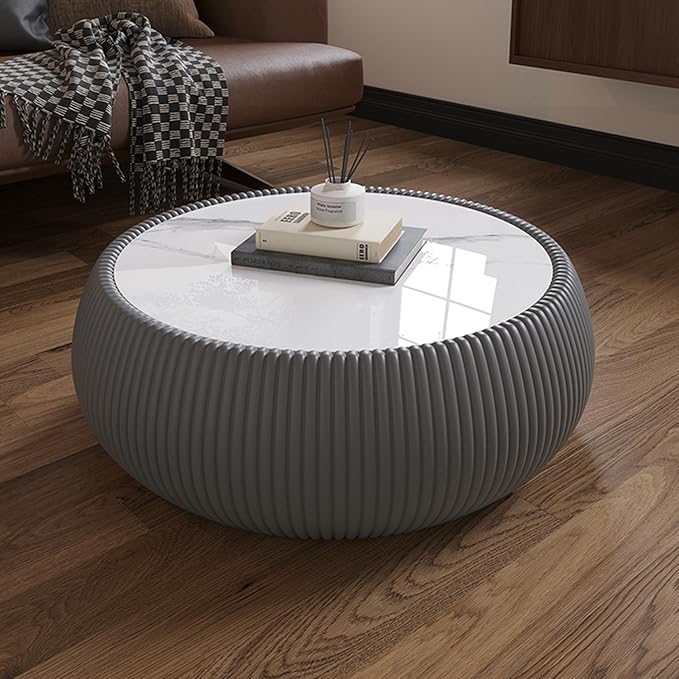 27.55" Round Marble Coffee Table, Modern Fluted Coffee Table - Image 7