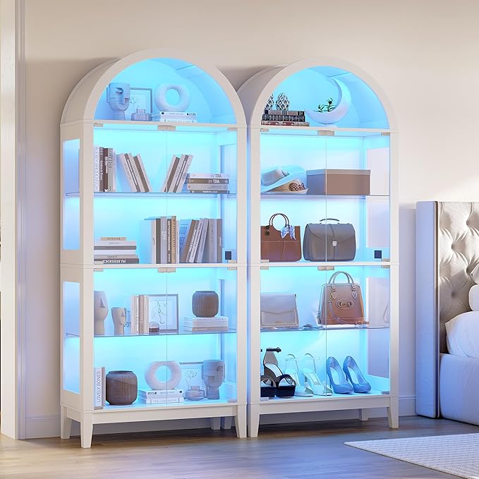 HNEBC 69" Display Case with RGB Lights, Arched 5-Tier Tempered Glass Display - Image 3
