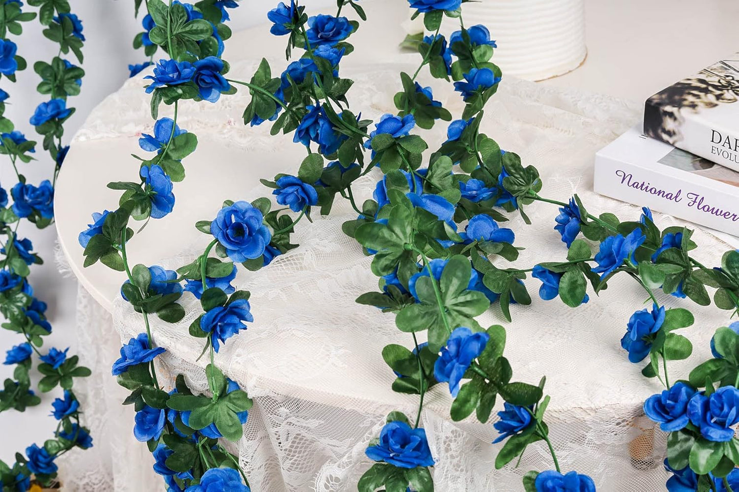 Miracliy 5Pcs 41FT Blue Flower Garland Artificial Rose Arch Vines Fake Spring Floral Garland for Flower Wall Backdrop Wedding Mothers Day Garden Tea Party Decoration