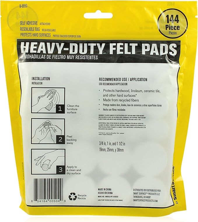 Smart Surface 8850 Heavy Duty Self Adhesive Furniture Felt Pads 3/4-Inch - Image 2