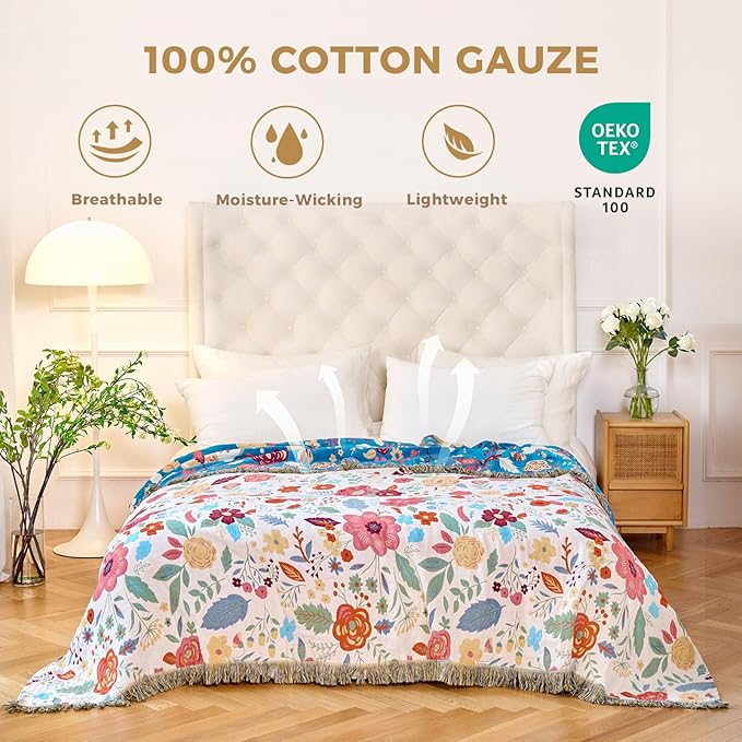 LUTBM Boho Throw Blanket for Bed Cotton Summer Blankets Twin Size for Bedroom - Image 2
