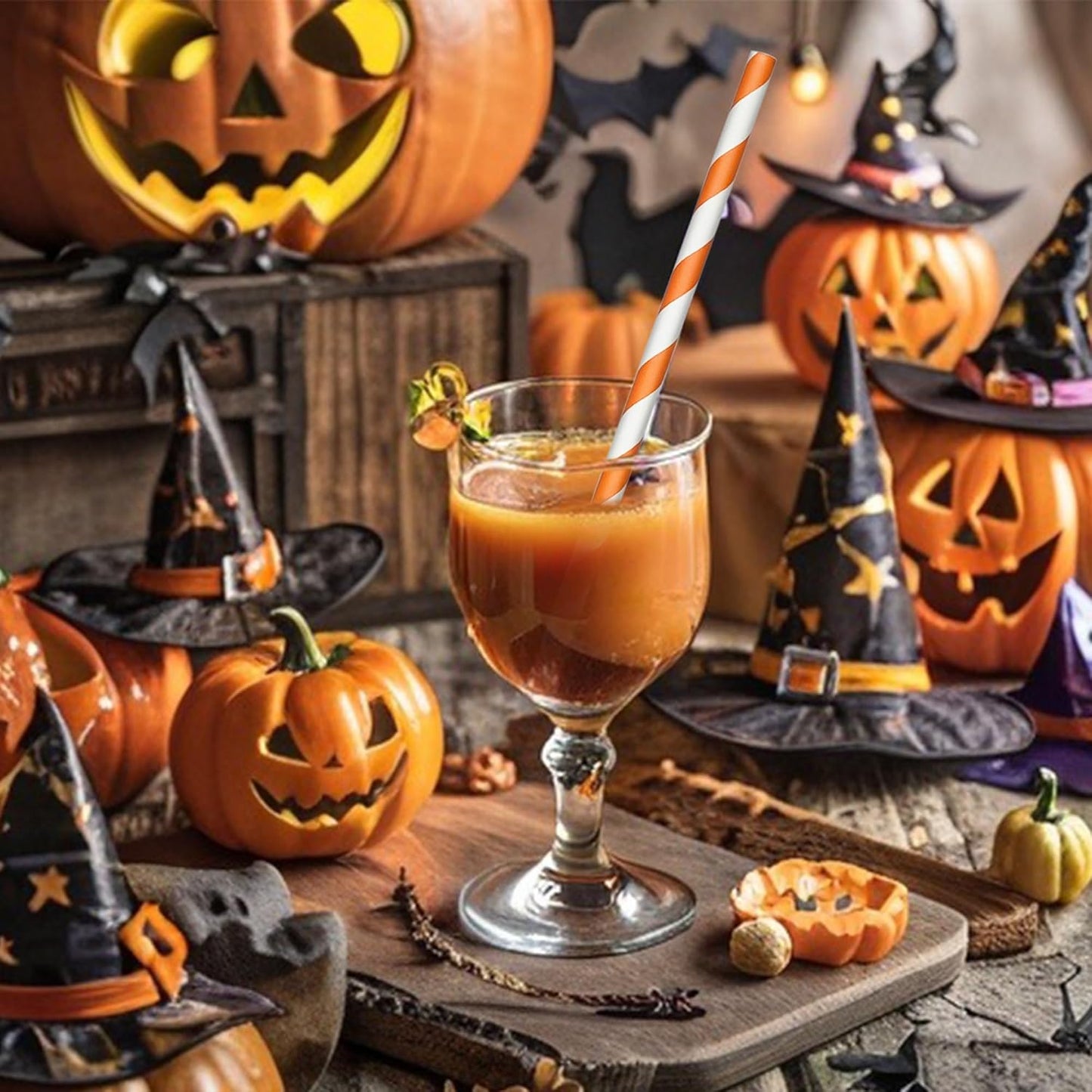 200 Orange Straws, Biodegradable Orange and White Paper Striped Straws for Coffee, Cocktail, Lemonade, Milkshake, DIY Decorations, Weddings, Bridal, Baby Shower, Party Supplies