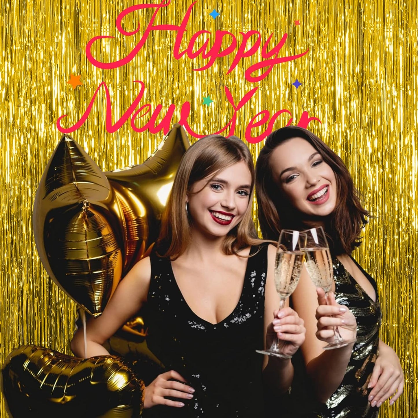 20 Pack Foil Curtain Backdrop Gold Metallic Tinsel Foil Fringe Curtains Photo Booth Props for Birthday Wedding Engagement Baby Shower Bachelorette Christmas Holiday Celebration Party Decorations