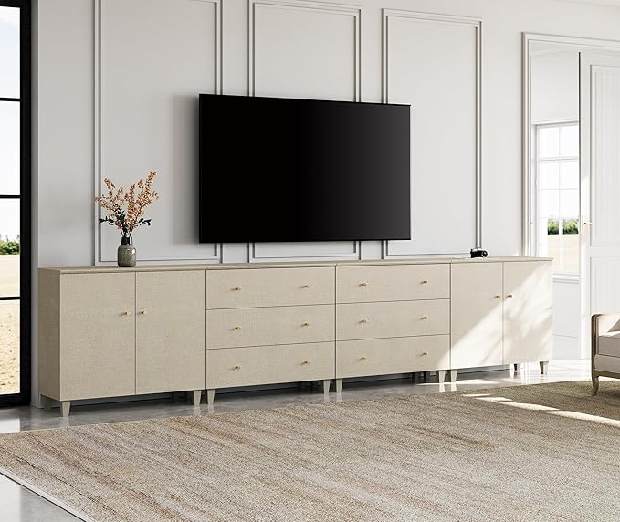 WAMPAT TV Stand Cabinets for 120+ Inches TVs, 4-in-1 Wood Media Console Table by WAMPAT