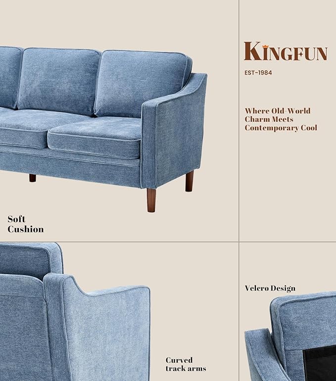 Kingfun Living Room Furniture Sets, 3 Seater Couch and 2 Armchair, Mid Century - Image 6
