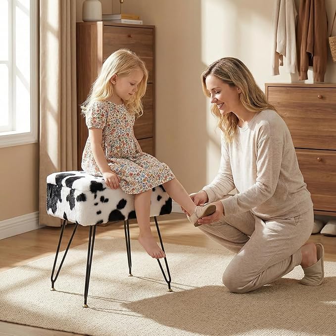 Vanity Stool Chair, Faux Fur Ottoman Foot Stool - Image 8