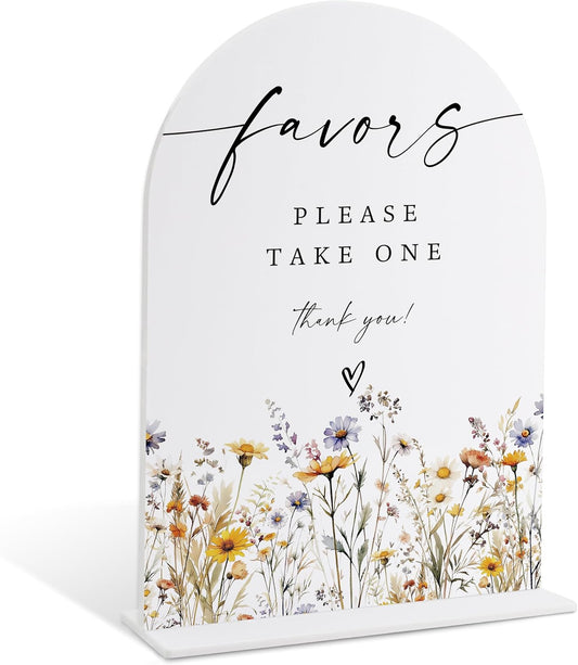 Wedding Signs for Ceremony and Reception, Boho Floral Acrylic Favors Please Take One Sign, Wedding Signage with Stand, Bridal Shower Table Centerpieces, Supplies for Engagement Reception Party, 31