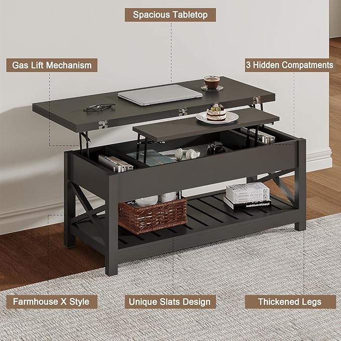 ChooChoo Coffee Table Lift Top, Converts to Dining Table - Image 6