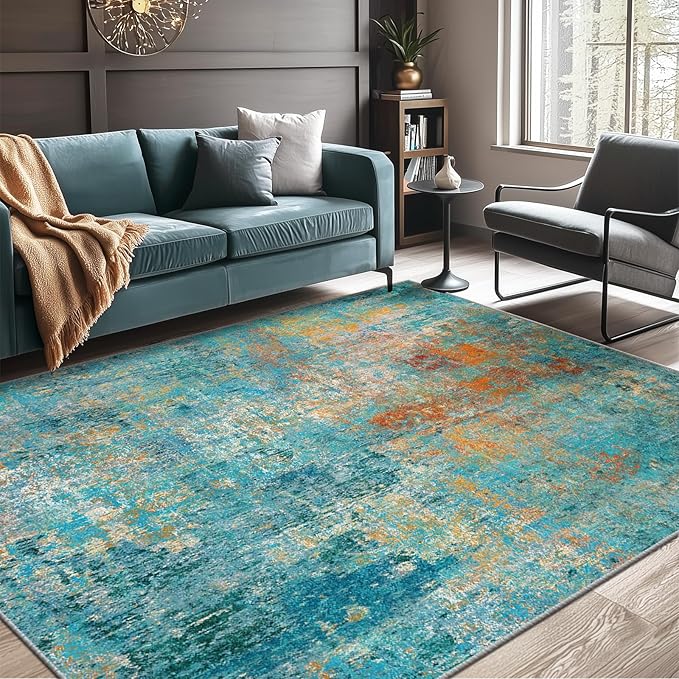 RELEANY Washable Area Rugs 9'x12' Non-Slip Modern Abstract Soft - Image 2