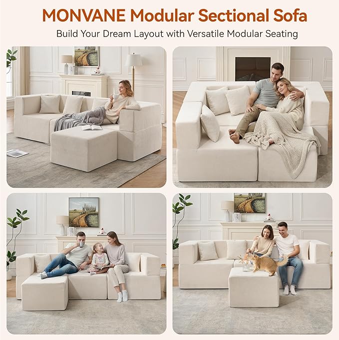 MONVANE 103'' Modular Sectional Sofa, Cloud Sectional Couch - Image 4