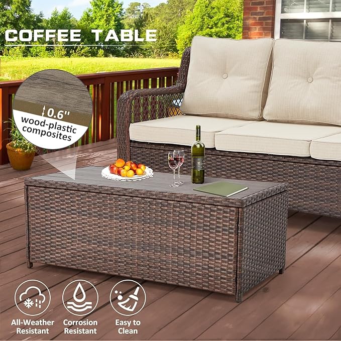 6 Pieces Wicker Patio Furniture Set Conversations Sets, 2 Outdoor 360° Swivel - Image 8